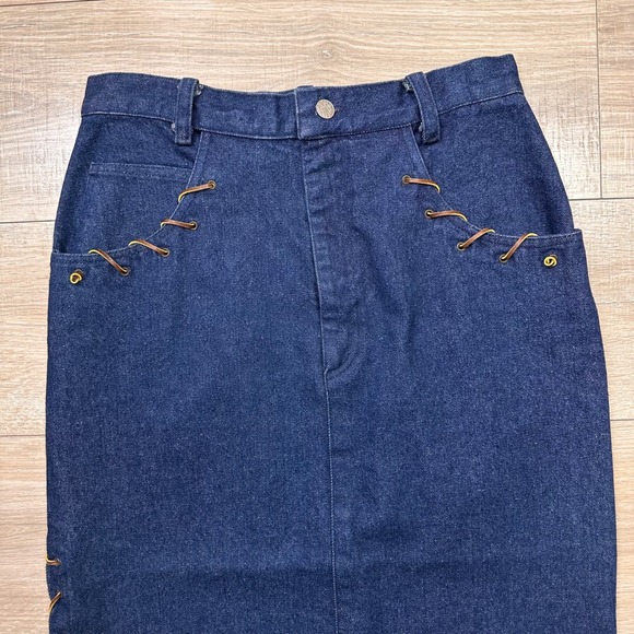 Vintage Roughrider Blue Denim Long Maxi Skirt Lace Up Western‎ Cowgirl Rodeo 29W - Picture 4 of 8